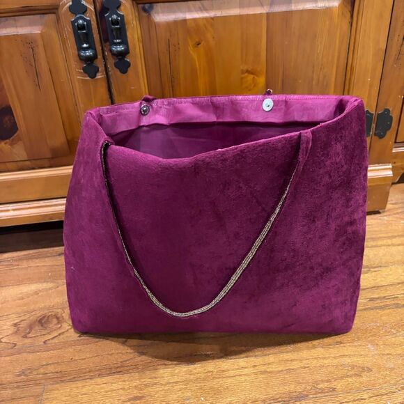 PRIMAVERA Plum Purple Maroon Sparkly Velvet Large Shoulder Tote Luxury Bag - Picture 4 of 4